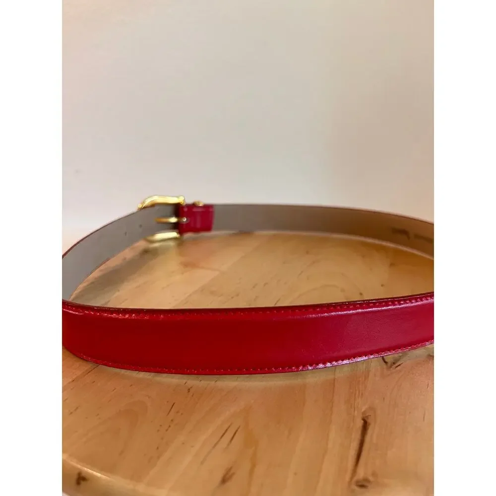 Vintage 90s Capezio Red Genuine Leather Gold Buckle Belt Size Large